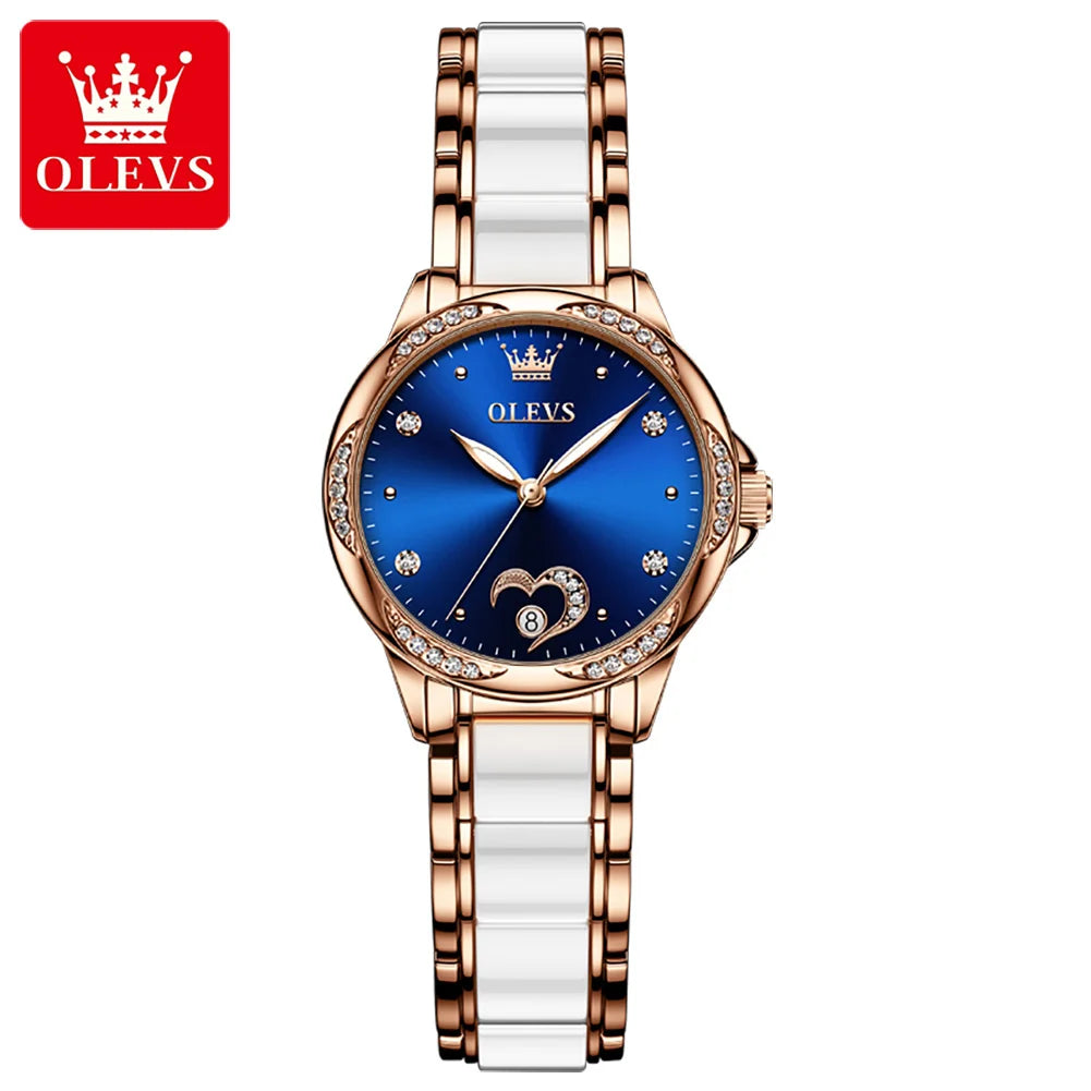 OLEVS 6631 Orologi automatici da donna Eleganti orologi da polso meccanici da donna impermeabili con cinturino in ceramica color oro rosa e lunetta con diamanti
