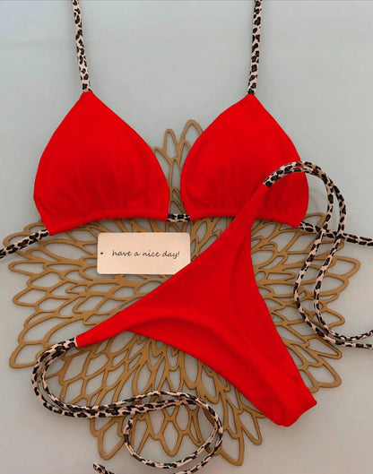 Sexy Bikini Women's Swimsuit Strap Halter Neck Triangle Cup Beachwear Pure Color Cheeky Two Piece Swimsuits Bathing Swimwear