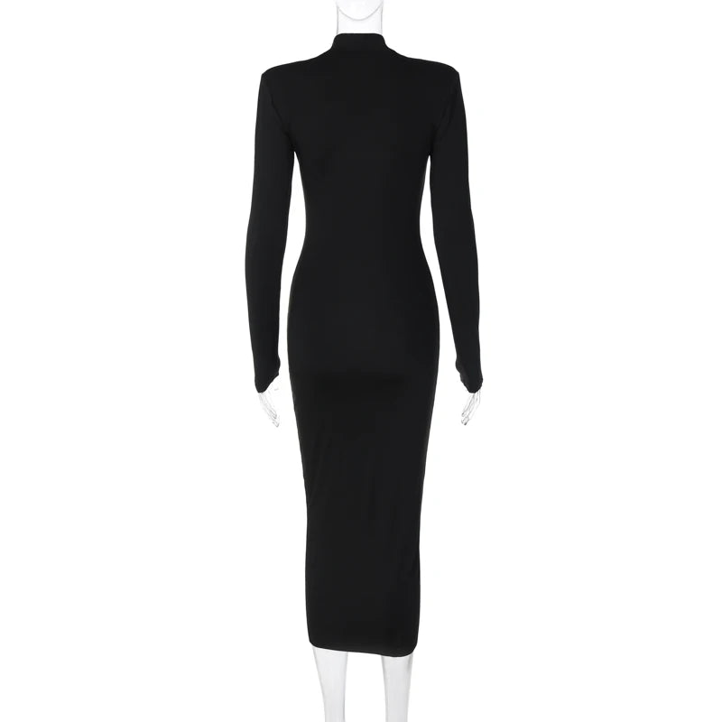 Hugcitar moda donna dolcevita maniche lunghe nero sexy aderente maxi abito da ballo autunno abbigliamento casual streetwear festa festival