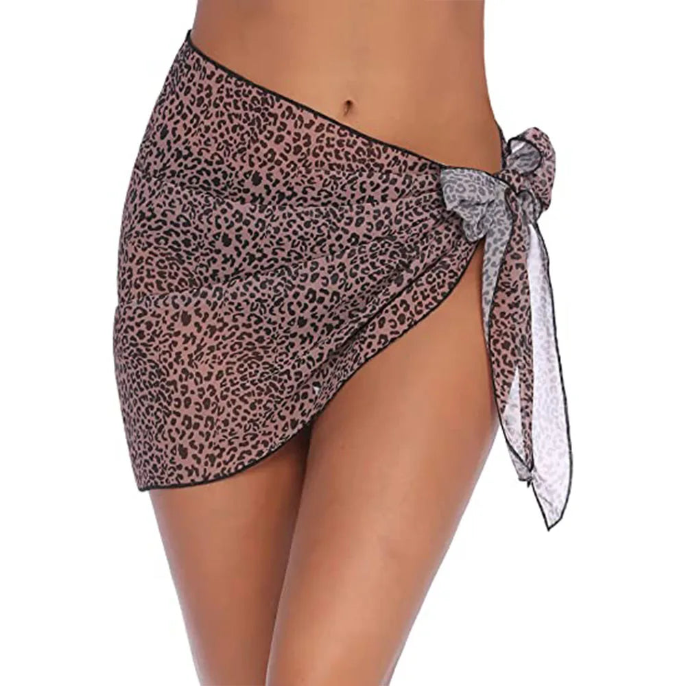 Summer Bikini Wrap Sheer Coverups Set Women Print Short Sarongs Swimsuit  Beach Short Skirt Chiffon Scarf Cover Ups for Swimwear