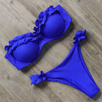 Bandeau Bikini Swimwear Women Swimsuit Sexy Thong Ruffle Bikini Set Push Up Bathing Suit Female Brazilian Leopard Swimsuit 2026