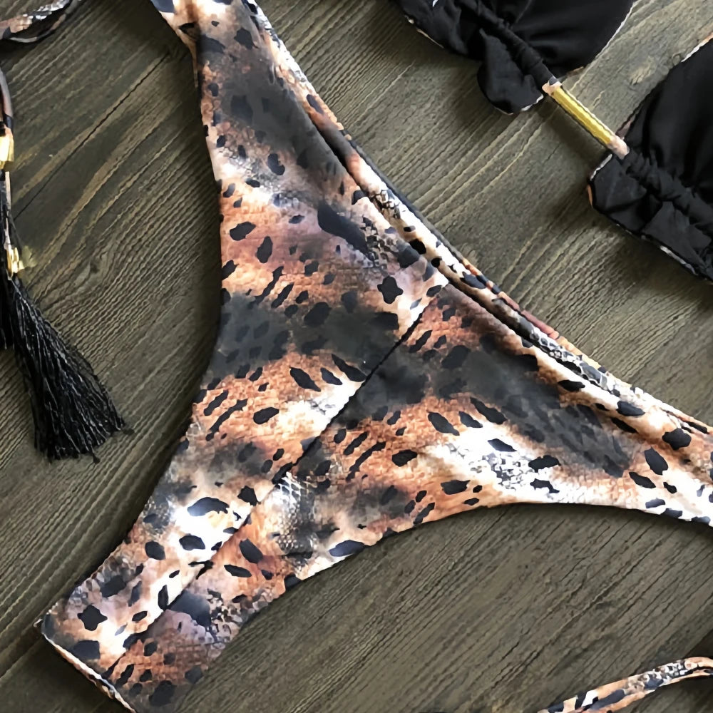 New sexy women's bikini split print swimsuit summer Brazil 2-piece beach swimsuit set