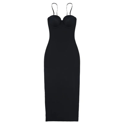 Becirzet Abiti da donna Sexy Girl Push Up Dimagrante Modellamento del corpo Controllo della vita Abito lungo da sera senza schienale con spacco all'americana nero