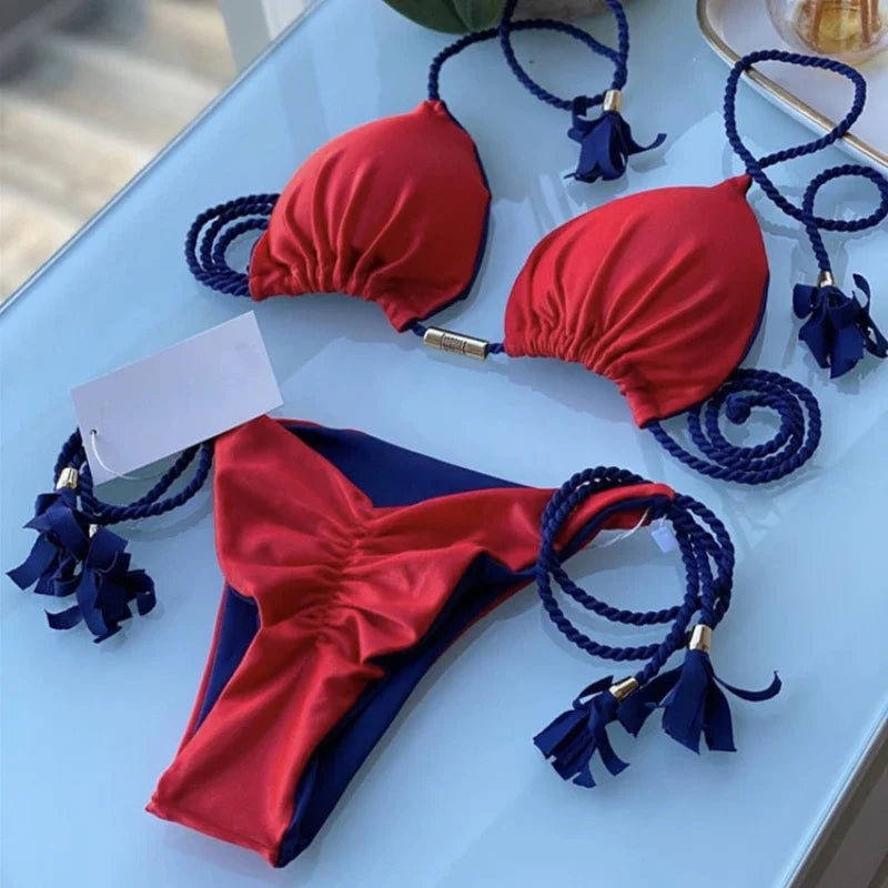 Costume da bagno donna bikini set bikini sexy con coulisse costumi da bagno leopardo due pezzi costume da bagno costume da bagno bikini con lacci biquinis