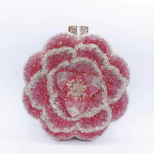 Pochette da sera con strass rosa/verde con fiore rosa Borse da sera da donna in cristallo giallo floreale Pochette da sposa per festa di nozze