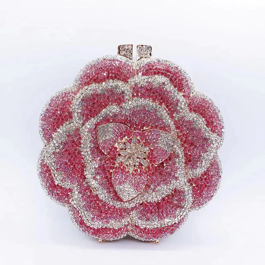 Pochette da sera con strass rosa/verde con fiore rosa Borse da sera da donna in cristallo giallo floreale Pochette da sposa per festa di nozze