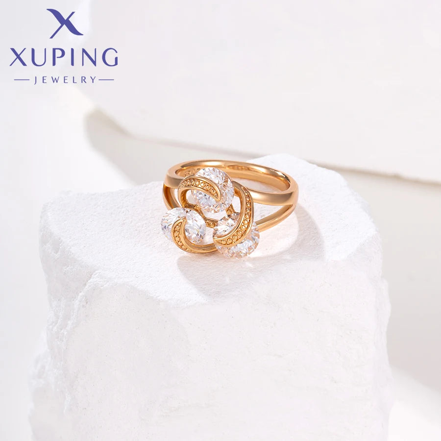 Xuping Jewelry Bagues tendance à la mode avec pierres pour femmes, plaqué or, cadeau X00096881
