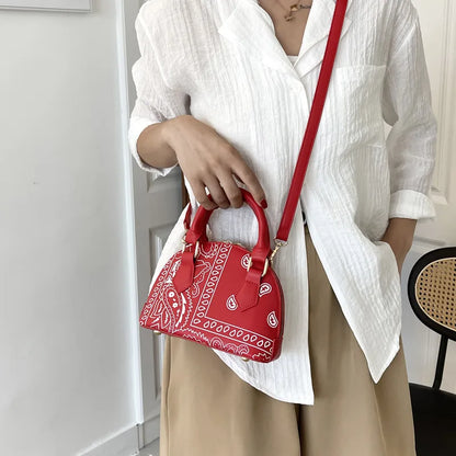 Borsa a conchiglia da donna in pelle PU retrò borsa a tracolla da donna con tracolla a fiori di anacardi estivi Set femminile borse a mano con manico piccolo