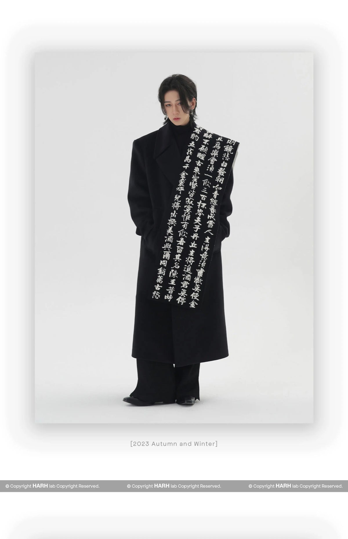 Sciarpa in pelliccia di coniglio sintetica con calligrafia di poesie in stile cinese Inverno Uomo Donna Scaldacollo a doppia faccia bianco nero caldo