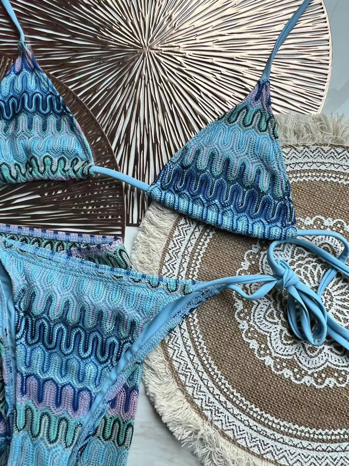 Costume da bagno estivo da donna nuovo, bikini lavorato a maglia in 3 pezzi con costumi da bagno con copertura avvolgente e scollo all'americana per le vacanze al mare