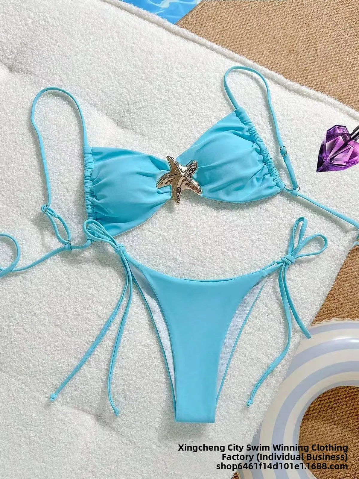 Costume da bagno bikini sexy a tinta unita, due pezzi, ad asciugatura rapida, senza schienale, in tessuto di nylon ad alta elasticità per nuoto e attività acquatiche.