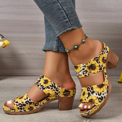 Sandales d'été légères à talons hauts pour femmes, nouvelles sandales élégantes à bout ouvert et talon épais, mules décontractées à bride arrière pour femmes 2026