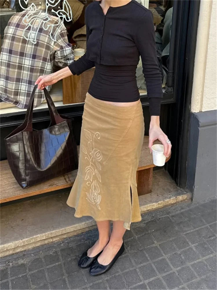 Gonna Lunga Estiva Vintage Stampata da Donna a Vita Alta con Spacco Laterale Elegante a Contrasto, Gonna Maxi Slim da Donna 2026 Nuova