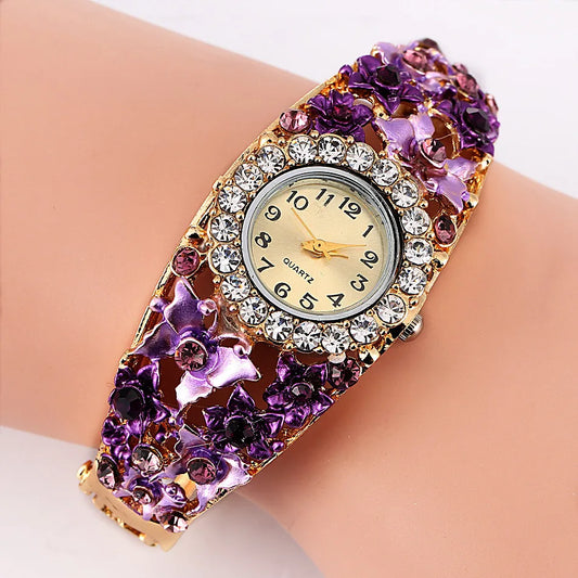 Orologi da donna Orologio al quarzo con strass in acciaio inossidabile Orologio da donna con fiore alla moda Bracciale vintage Elegante orologio da polso zegarek damski